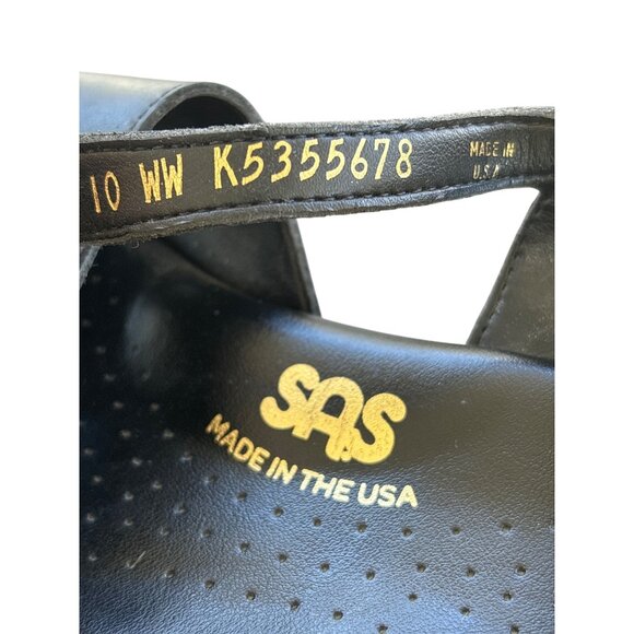 SAS Tri-Pad Caress Black Leather Comfort Shoe Wedge‎ Heel Size 10WW Wide Sandals - Picture 8 of 9